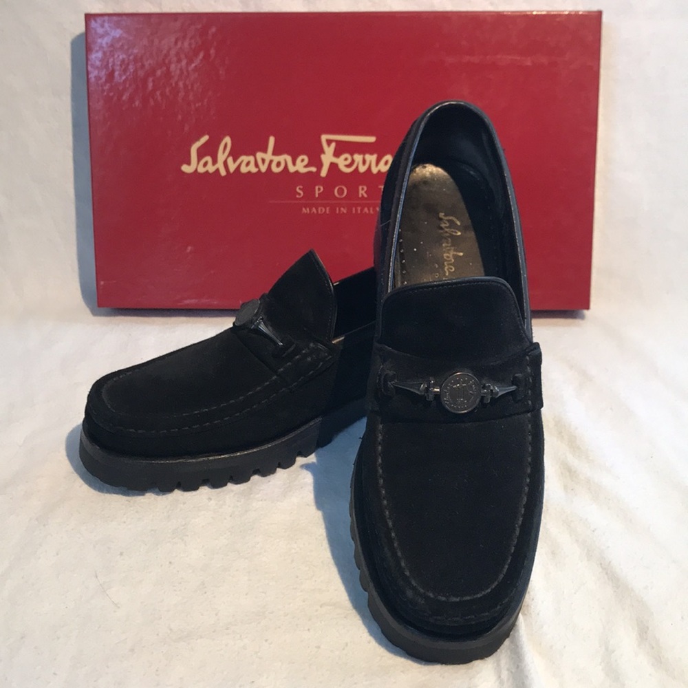 Salvatore Ferragamo 90s Black Suede Loafers